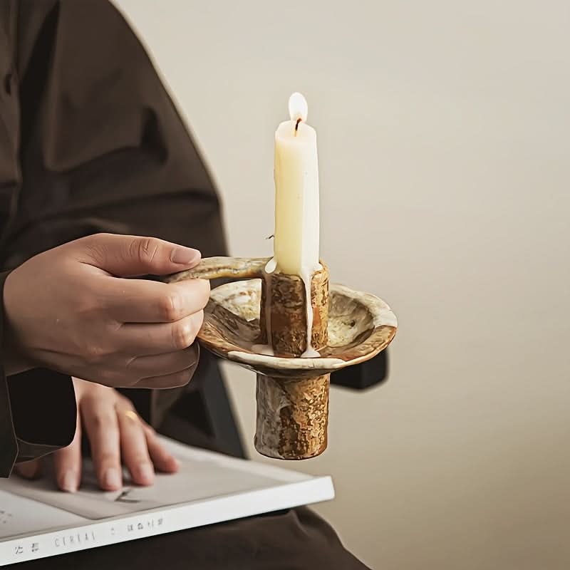 Candle Holder Ceramic Retro Textured Design