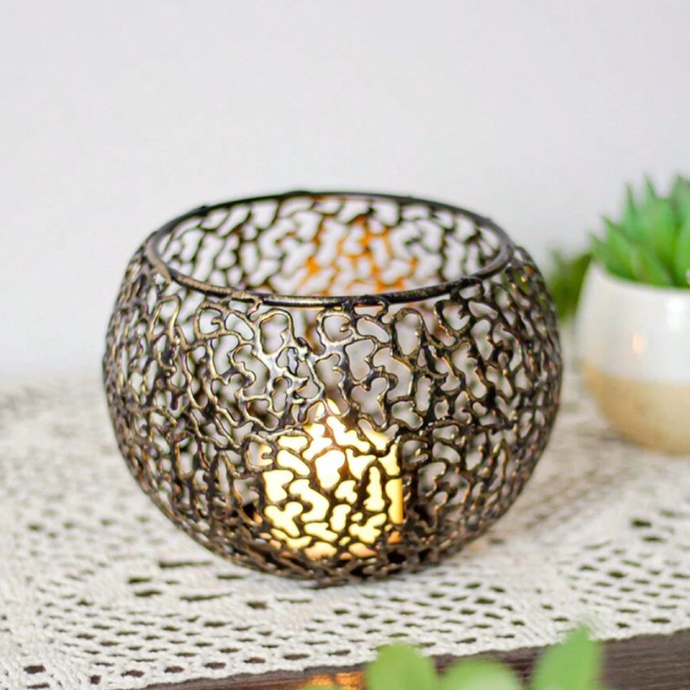 Candle Holder Geometric Iron Tealight Compatible