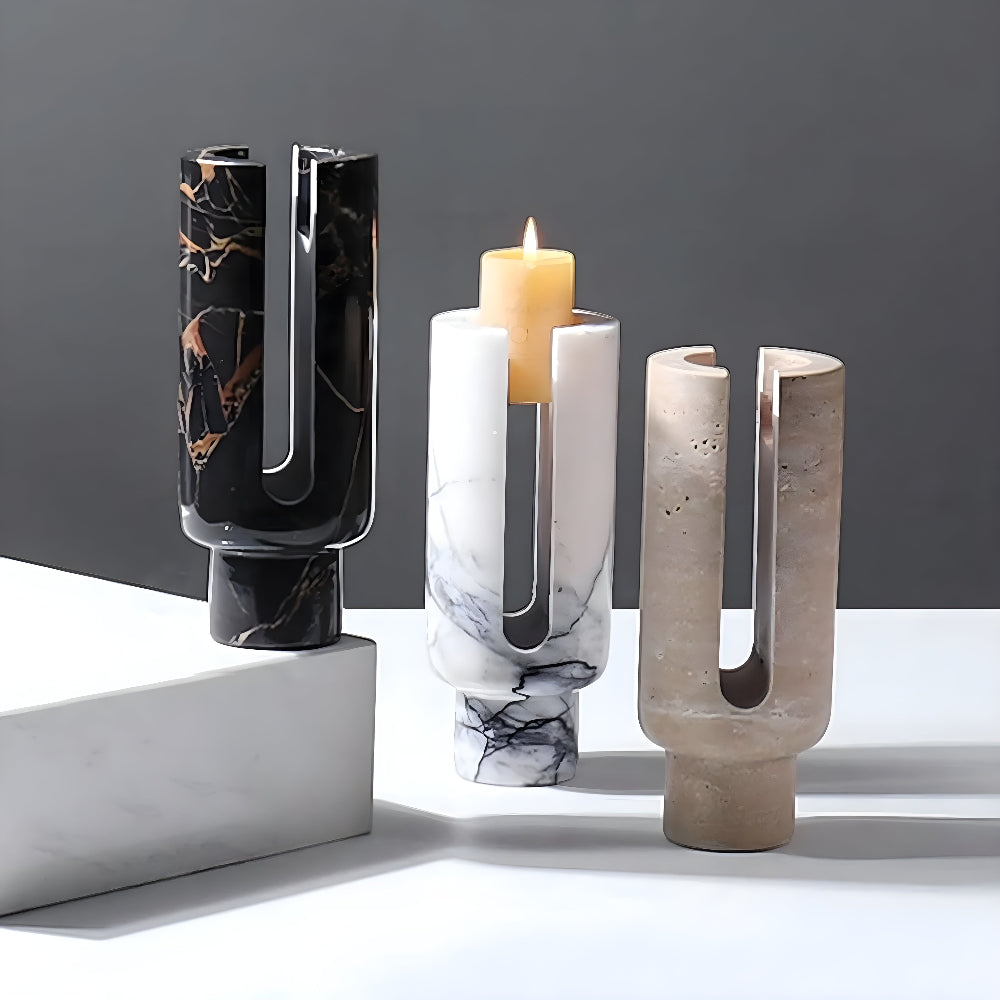 Candle Holder Geometric Marble Votives & Tapers Compatible