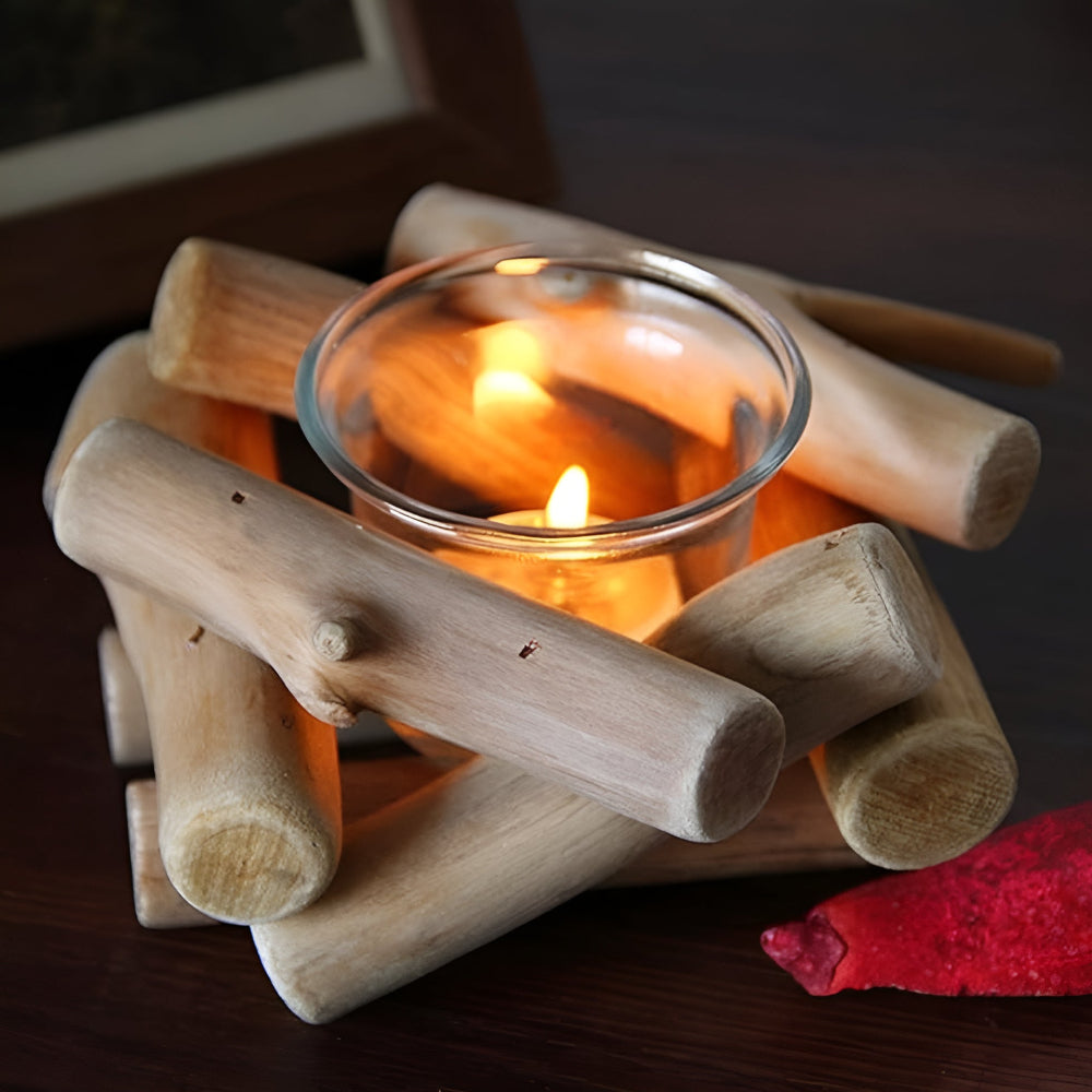 Candle Holder Handcrafted Reclaimed Driftwood Glass Tealight Insert