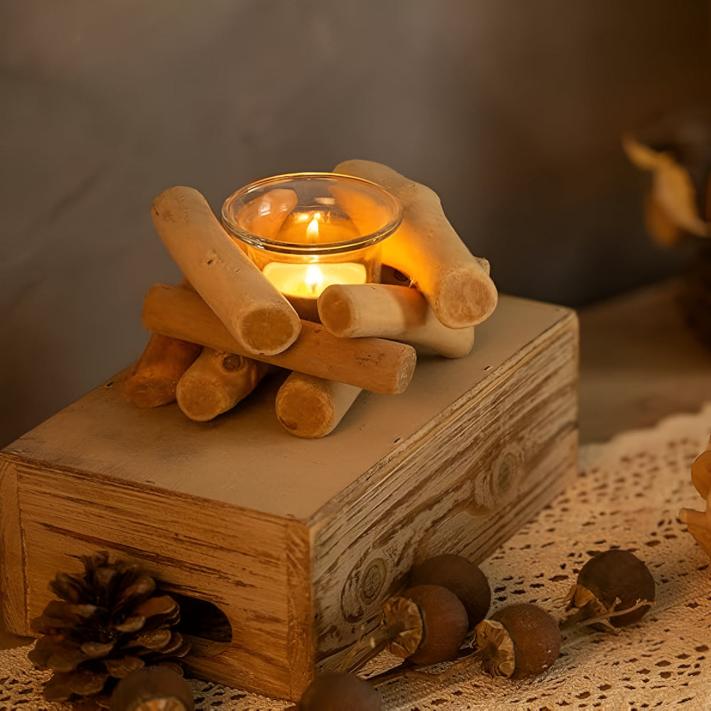 Candle Holder Handcrafted Reclaimed Driftwood Glass Tealight Insert