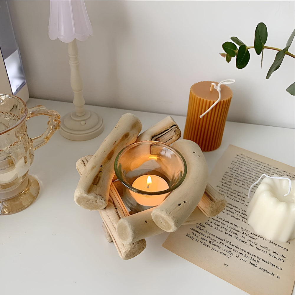 Candle Holder Handcrafted Reclaimed Driftwood Glass Tealight Insert