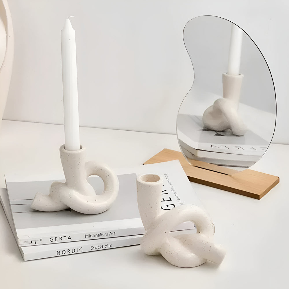 Candle Holder Knotted Sculptural Ceramic Tea Light & Taper