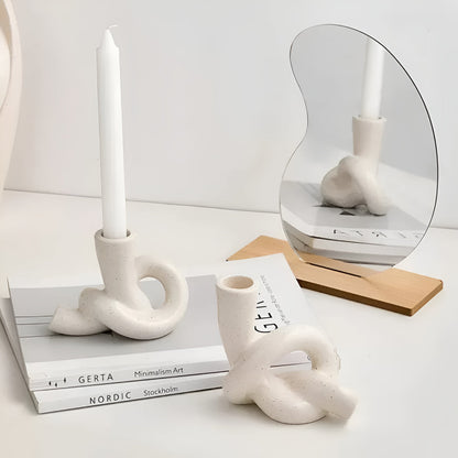 Candle Holder Knotted Sculptural Ceramic Tea Light & Taper