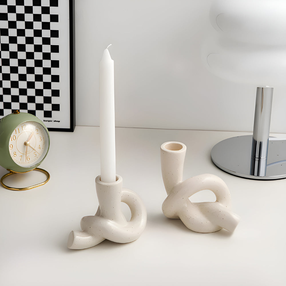 Candle Holder Knotted Sculptural Ceramic Tea Light & Taper