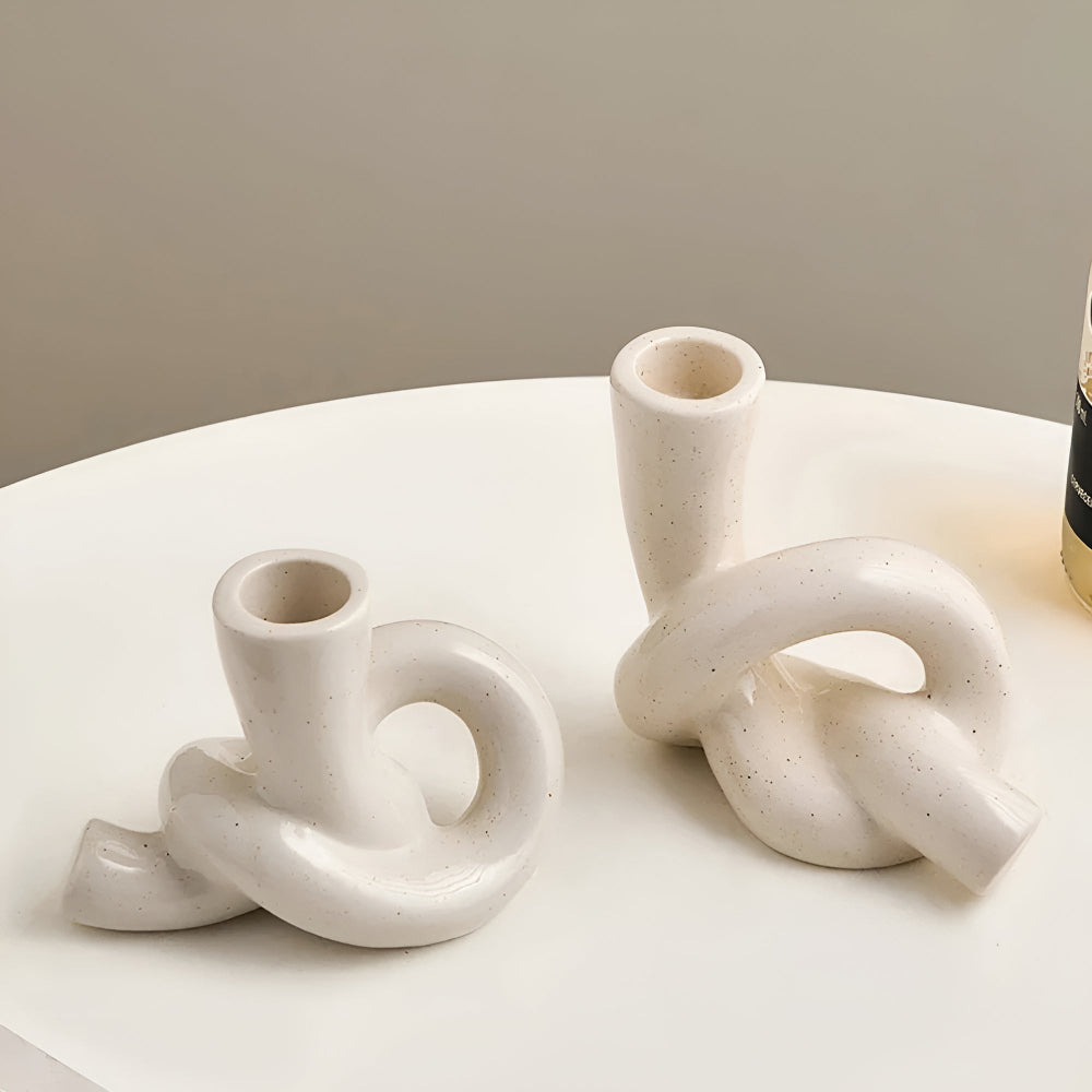 Candle Holder Knotted Sculptural Ceramic Tea Light & Taper