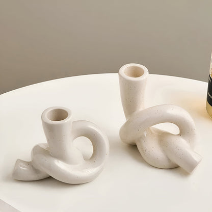 Candle Holder Knotted Sculptural Ceramic Tea Light & Taper