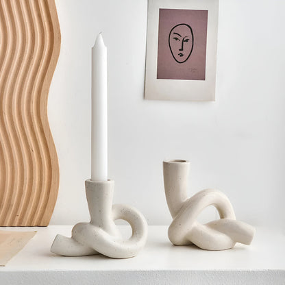 Candle Holder Knotted Sculptural Ceramic Tea Light & Taper