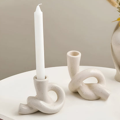 Candle Holder Knotted Sculptural Ceramic Tea Light & Taper