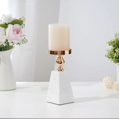 Candle Holder Marble Pyramid Gold Accent