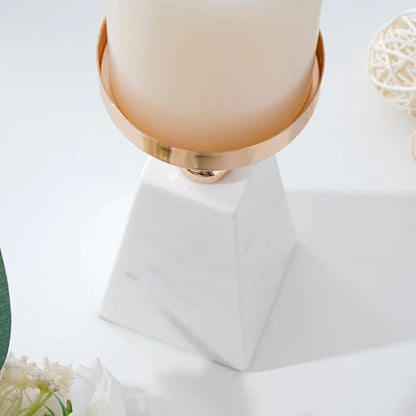 Candle Holder Marble Pyramid Gold Accent