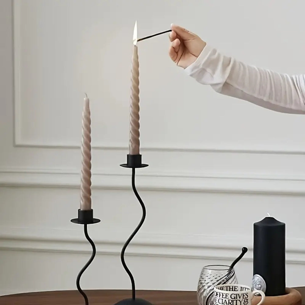 Candle Holder Sculpted Wavy Iron Lacquered Finish