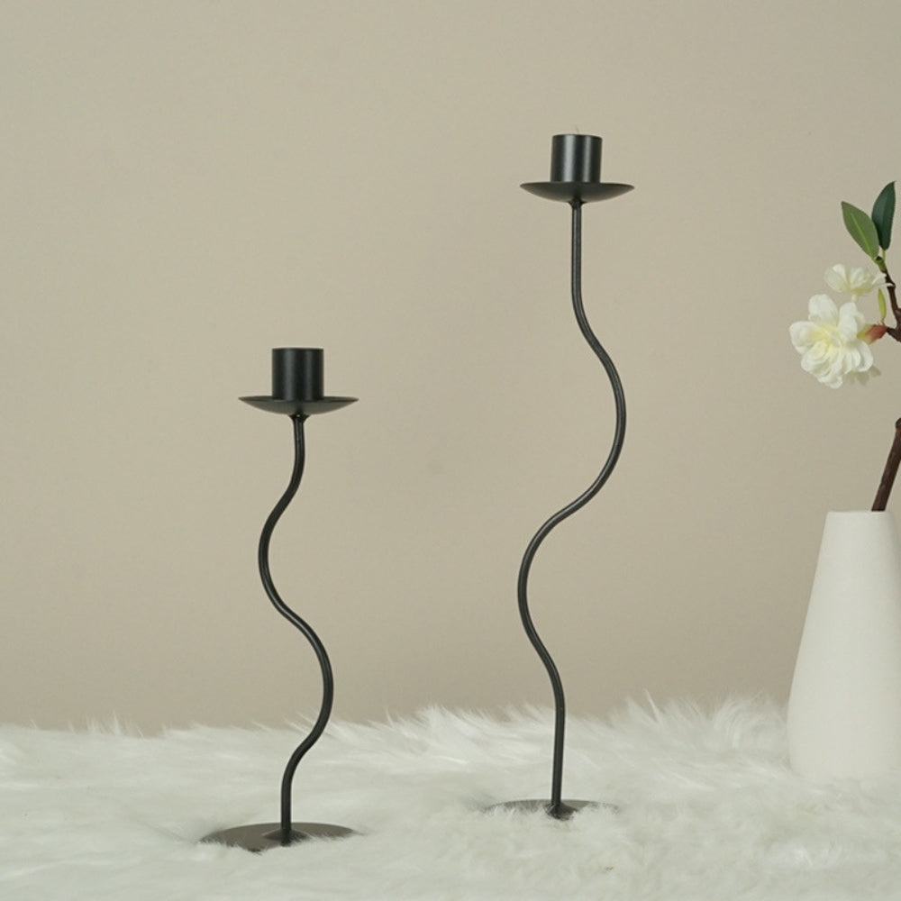 Candle Holder Sculpted Wavy Iron Lacquered Finish