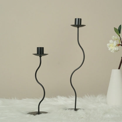 Candle Holder Sculpted Wavy Iron Lacquered Finish