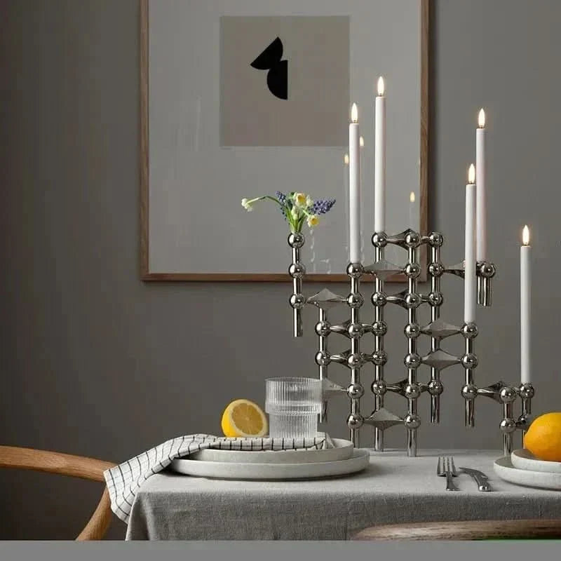 Candle Holder Sculptural Molecular Design Metallic Finish