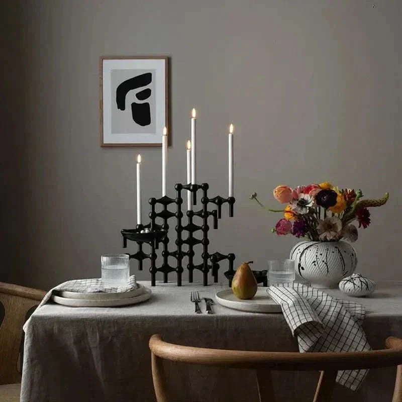 Candle Holder Sculptural Molecular Design Metallic Finish