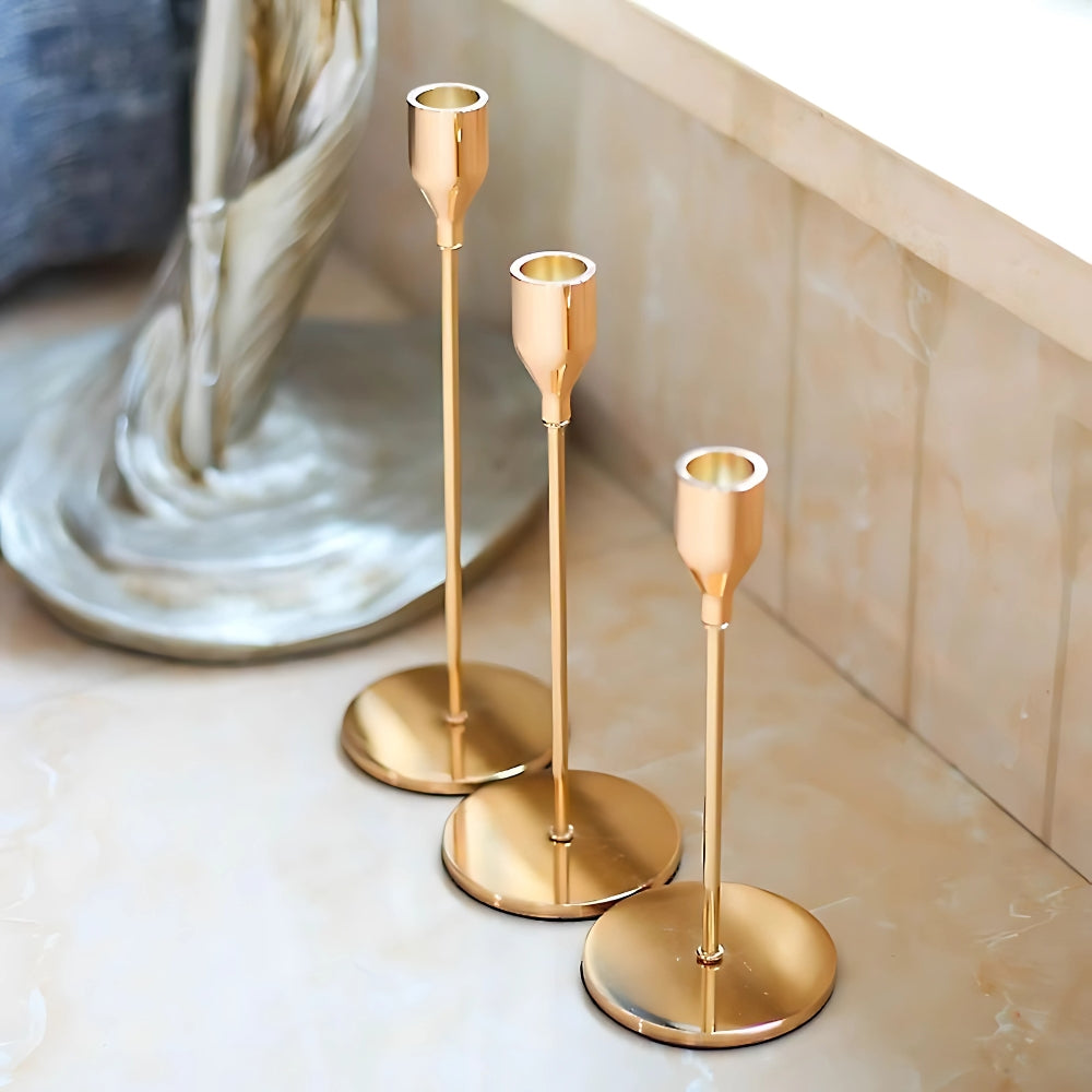 Candle Holder Set Minimalist Stainless Steel Trio