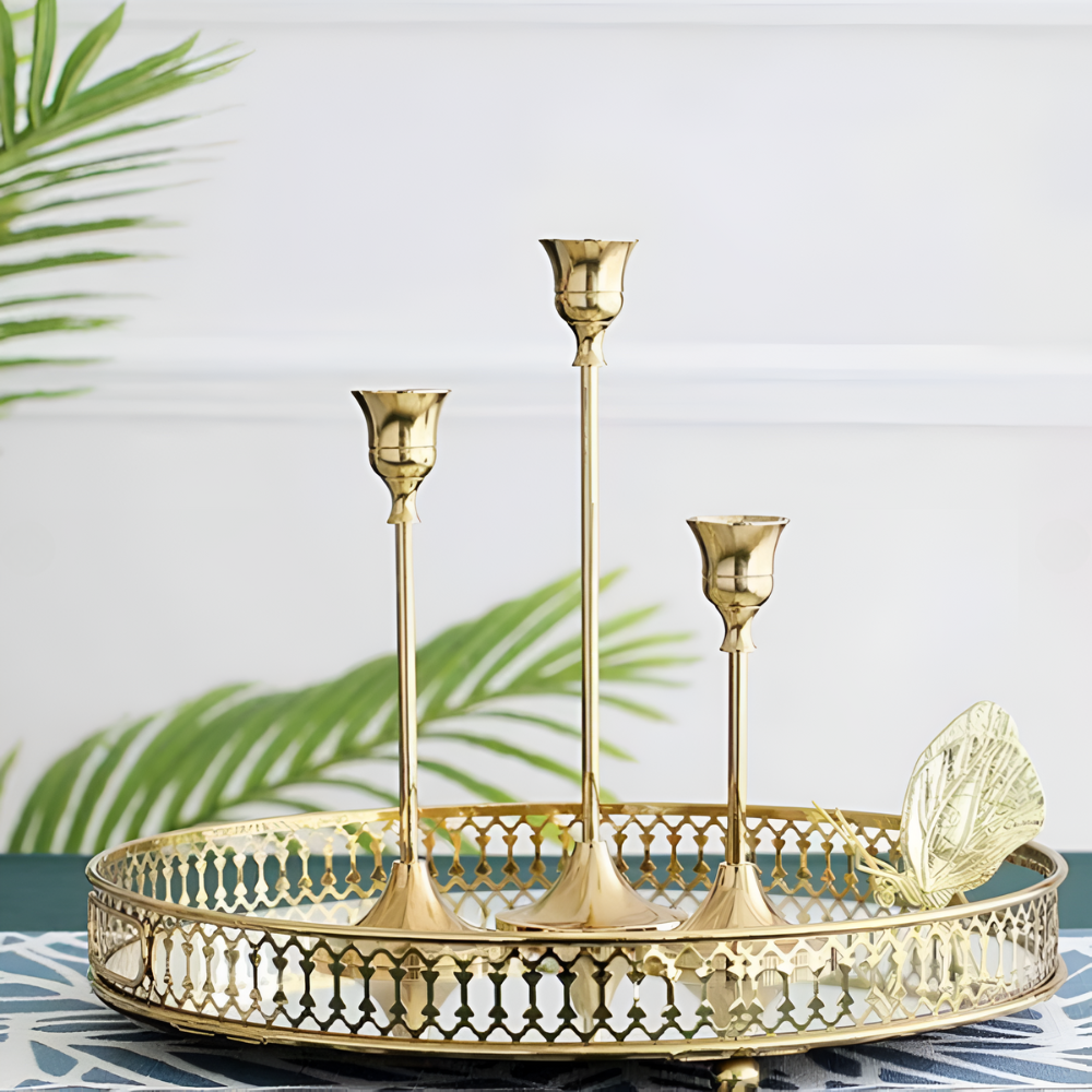 Candle Holder Set Vintage Brass Three-Piece