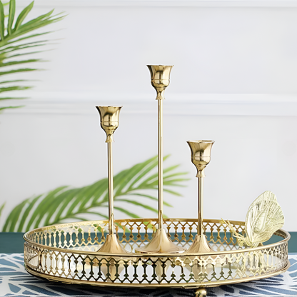 Candle Holder Set Vintage Brass Three-Piece