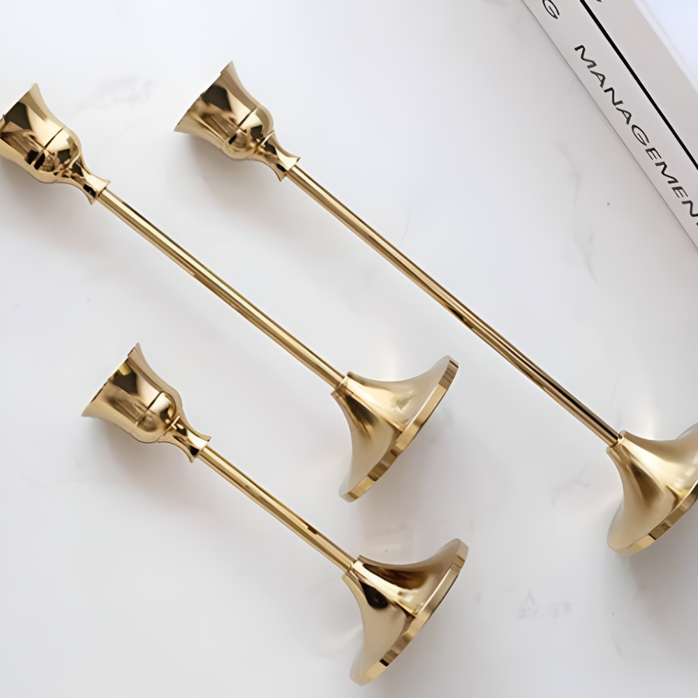 Candle Holder Set Vintage Brass Three-Piece
