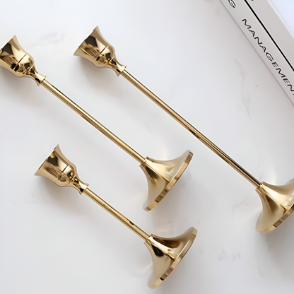 Candle Holder Set Vintage Brass Three-Piece