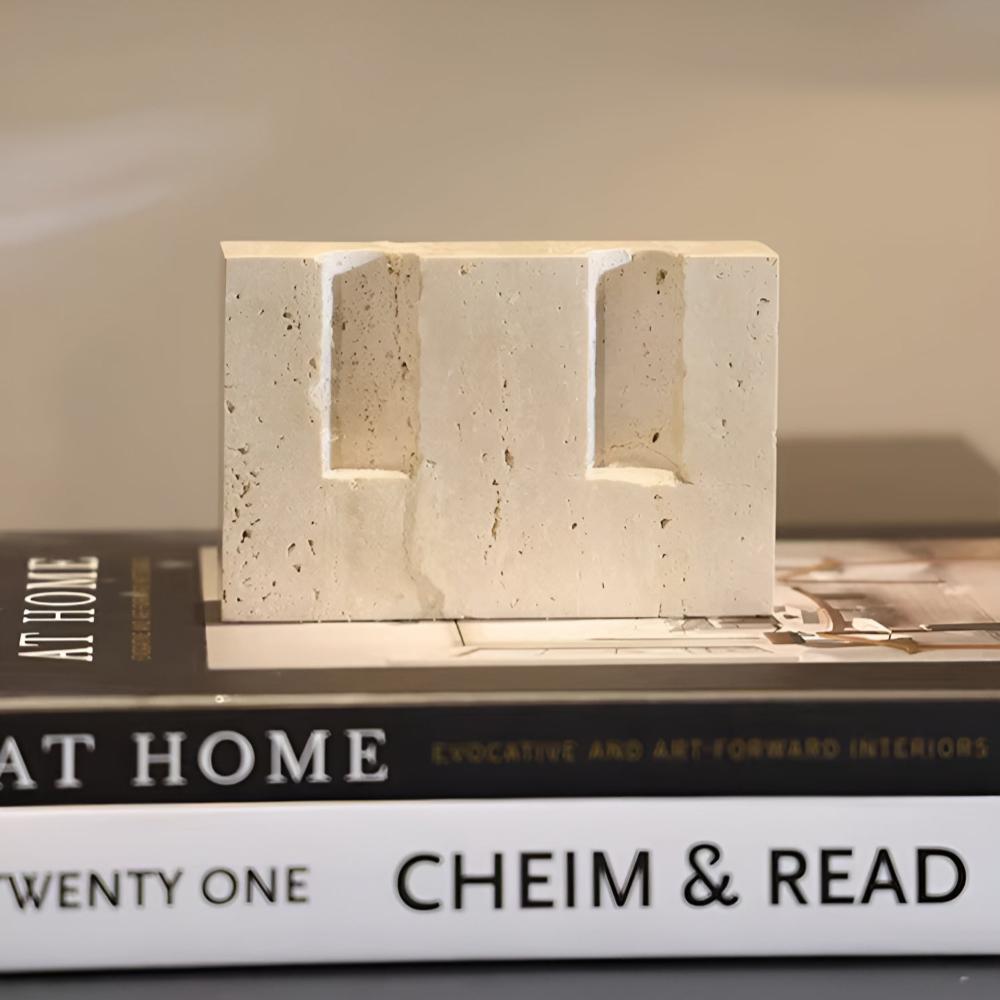 Candle Holder Travertine Stone Holds Two Taper Candles