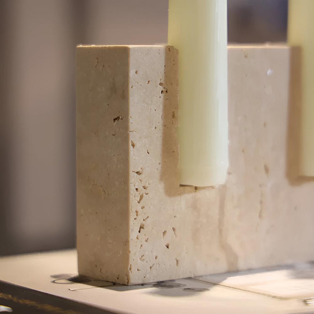 Candle Holder Travertine Stone Holds Two Taper Candles