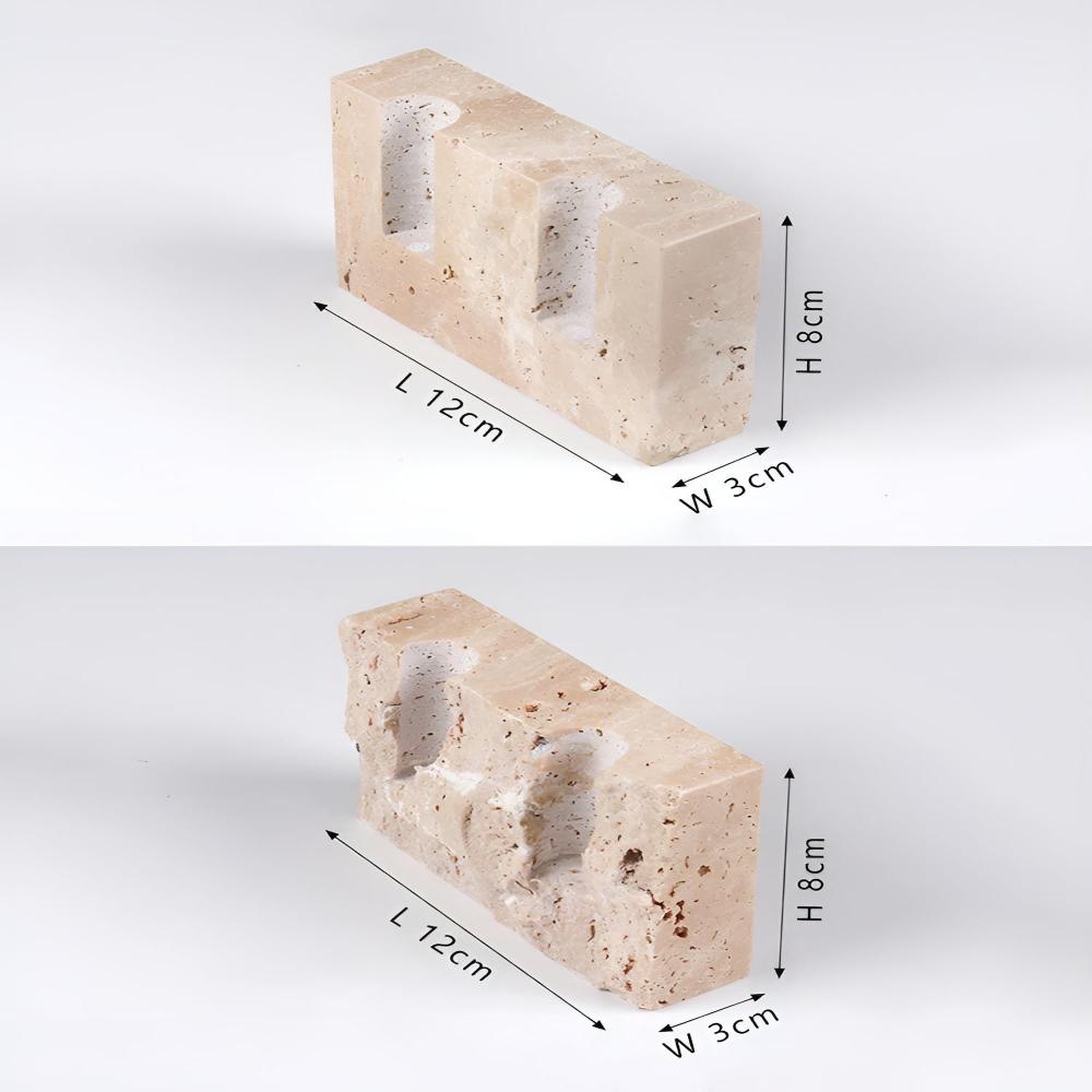 Candle Holder Travertine Stone Holds Two Taper Candles