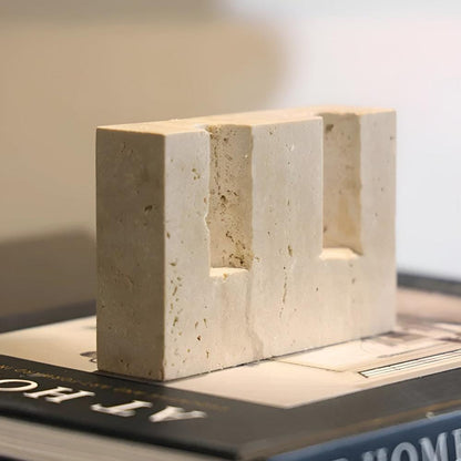 Candle Holder Travertine Stone Holds Two Taper Candles