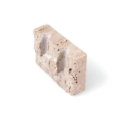 Candle Holder Travertine Stone Holds Two Taper Candles