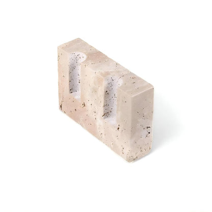Candle Holder Travertine Stone Holds Two Taper Candles