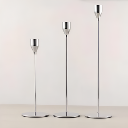 Candle Holders Brushed Metal Set of Three