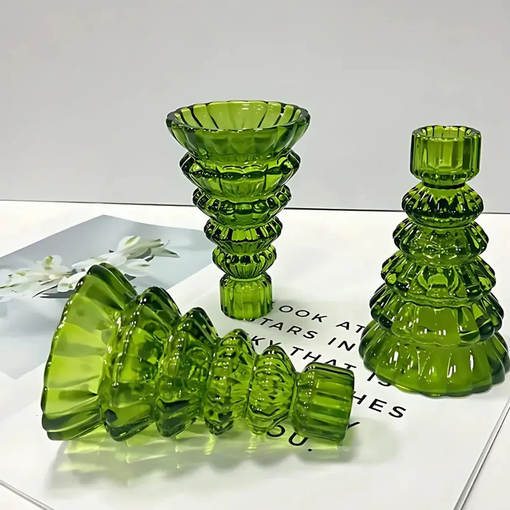 Candle Holders Christmas Tree Glass Set of 3