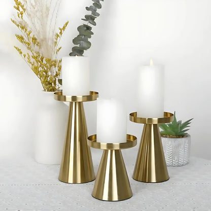Candle Holders Handcrafted Brushed Brass Set of 3