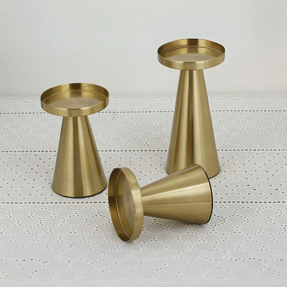Candle Holders Handcrafted Brushed Brass Set of 3