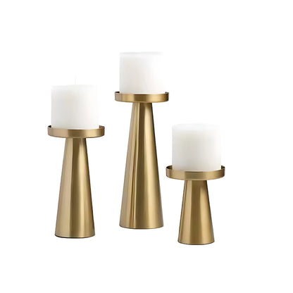Candle Holders Handcrafted Brushed Brass Set of 3