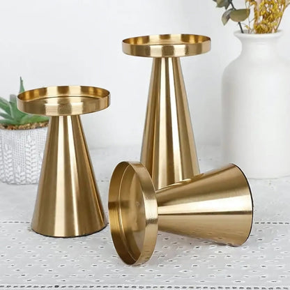 Candle Holders Handcrafted Brushed Brass Set of 3