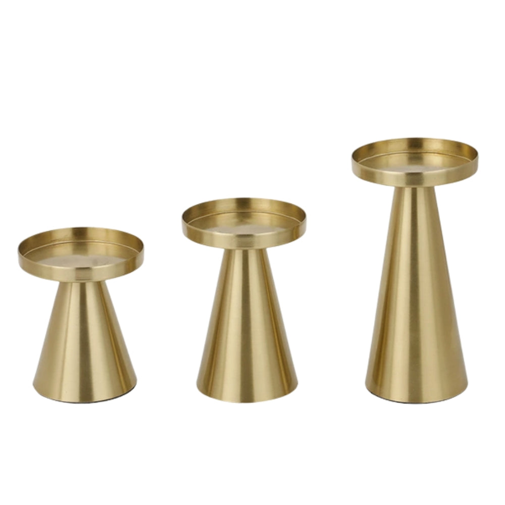 Candle Holders Handcrafted Brushed Brass Set of 3