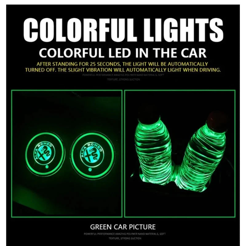 Car Coaster Set Motion-Activated LED USB-Rechargeable Waterproof