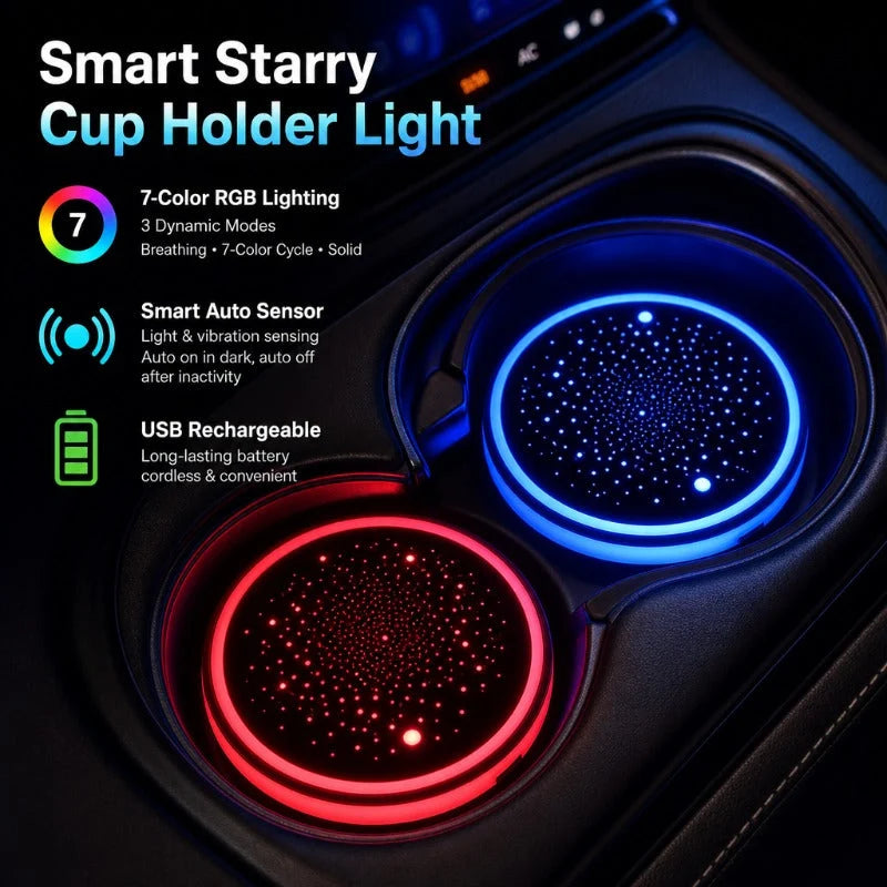 Car Coaster Set Motion-Activated LED USB-Rechargeable Waterproof