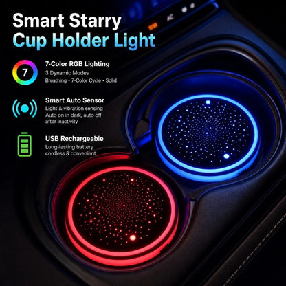Car Coaster Set Motion-Activated LED USB-Rechargeable Waterproof