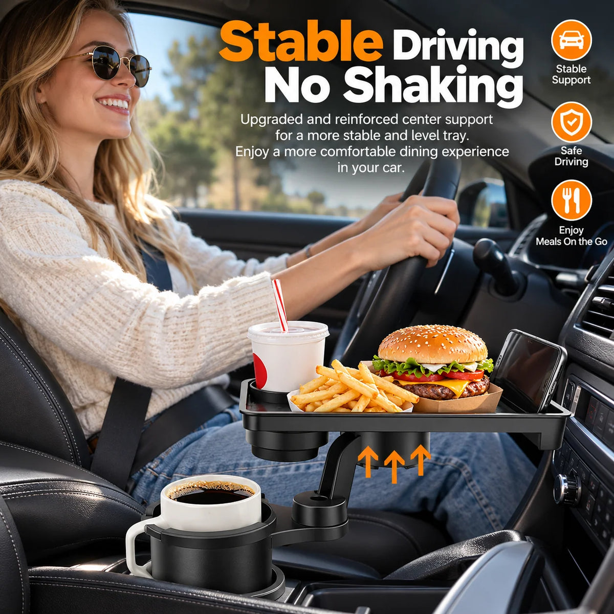 Car Cup Holder Tray 360° Rotating Extra Cup Holder