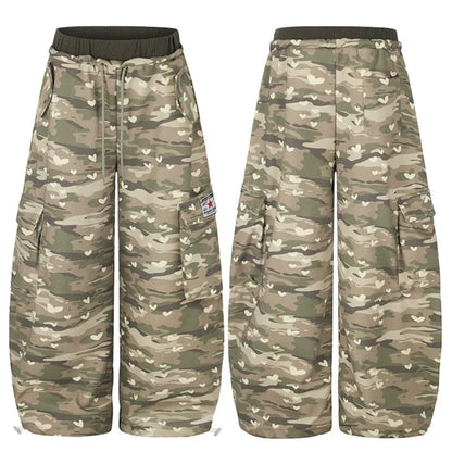 Cargo Pants Wide Leg Heart Camouflage Drawstring Waist