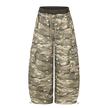 Cargo Pants Wide Leg Heart Camouflage Drawstring Waist