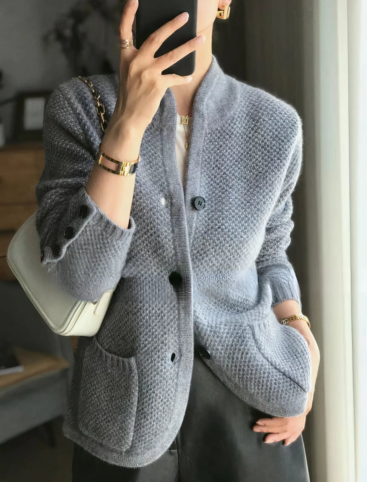 Cashmere Cardigan 100% Cashmere Lightweight Button Front Slim Fit