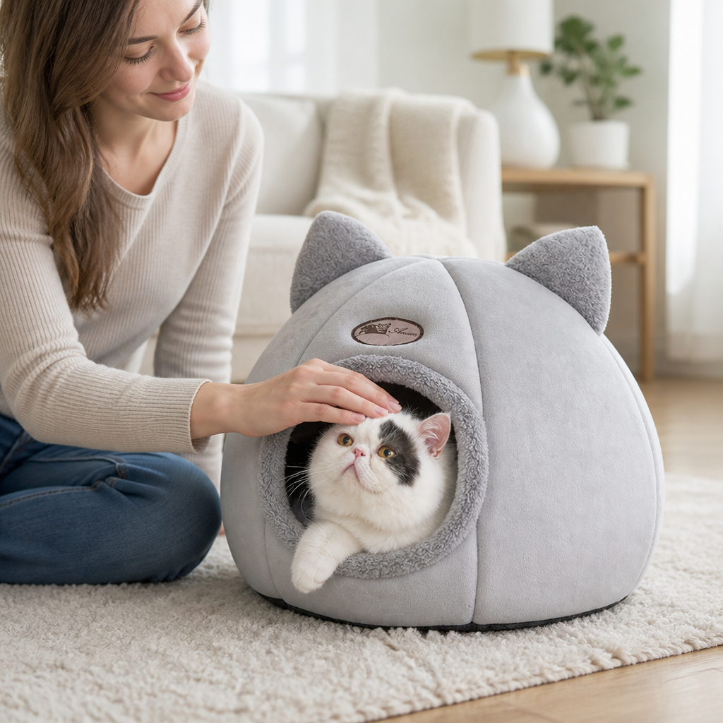 Cat Burrow Memory Foam Plush Lining & Durable Construction