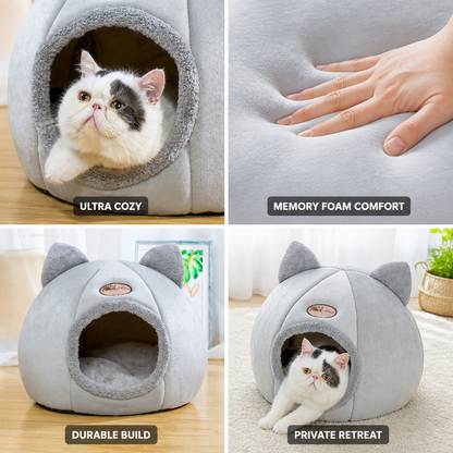 Cat Burrow Memory Foam Plush Lining & Durable Construction