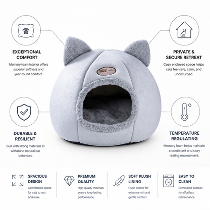 Cat Burrow Memory Foam Plush Lining & Durable Construction