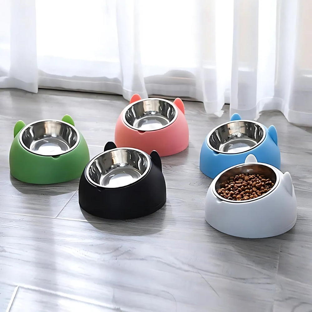 Cat Feeding Bowl 15° Tilt Stainless Steel & Non-Slip Base