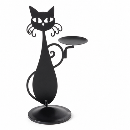 Cat-Shaped Metal Candle Holder with Wax-Collecting Base
